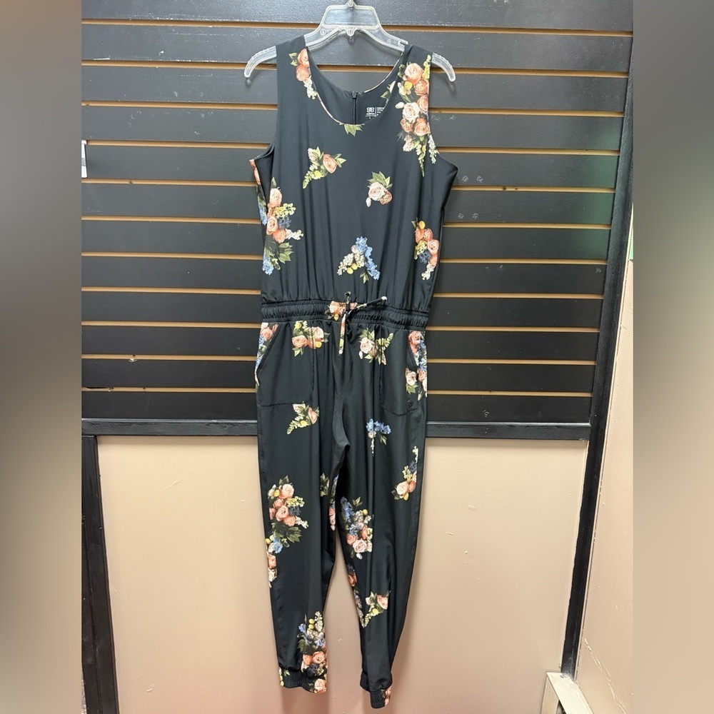 Albion Floral Black Athletic Jumpsuit Size L Nylon Spandex